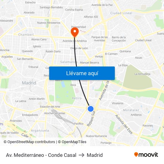 Av. Mediterráneo - Conde Casal to Madrid map