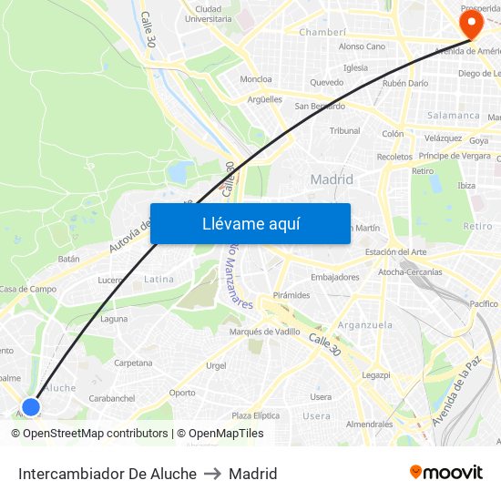 Intercambiador De Aluche to Madrid map