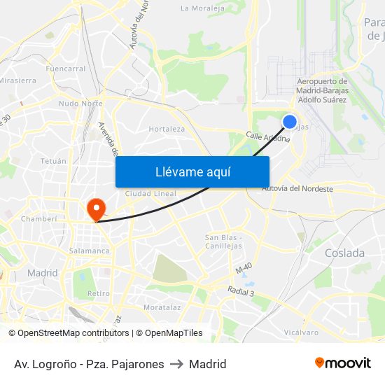 Av. Logroño - Pza. Pajarones to Madrid map