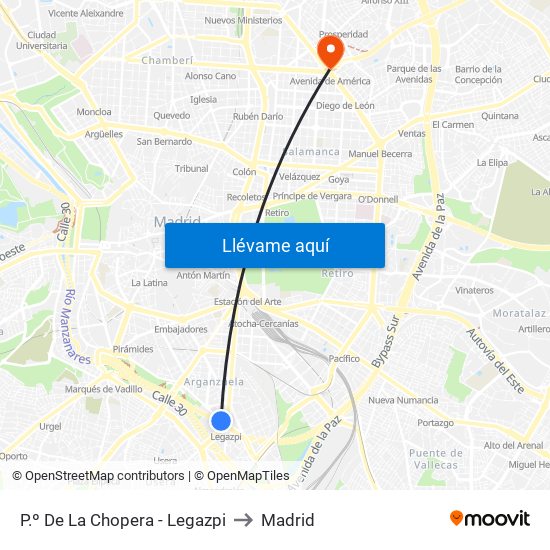 P.º De La Chopera - Legazpi to Madrid map