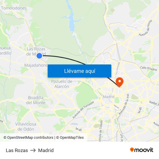 Las Rozas to Madrid map