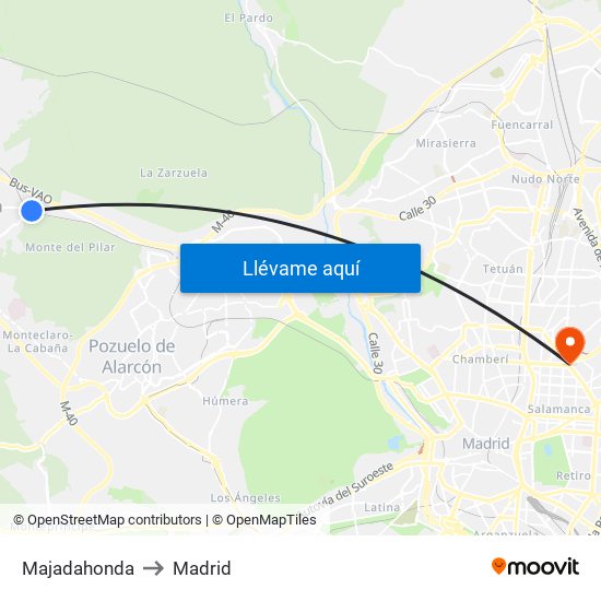 Majadahonda to Madrid map