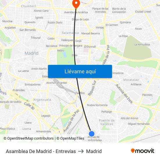 Asamblea De Madrid - Entrevías to Madrid map