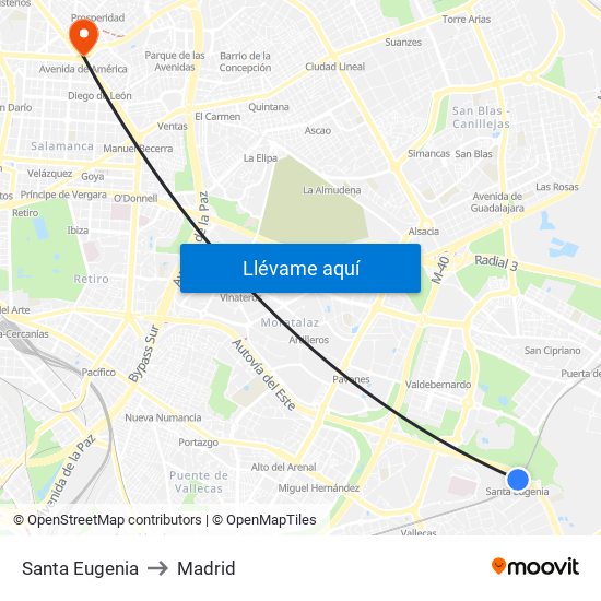 Santa Eugenia to Madrid map