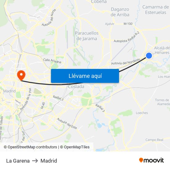 La Garena to Madrid map