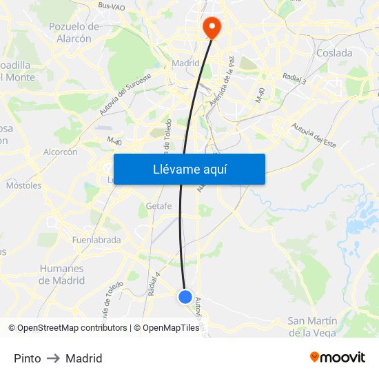 Pinto to Madrid map