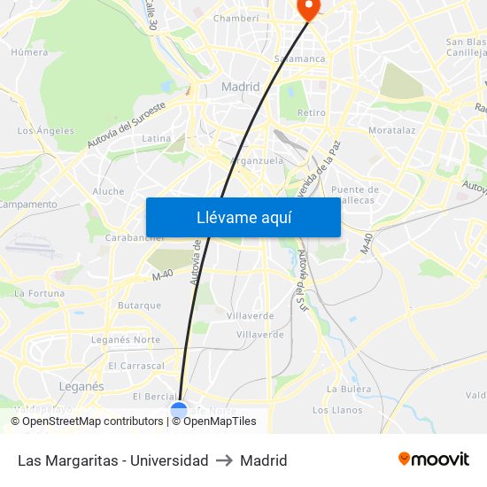 Las Margaritas - Universidad to Madrid map