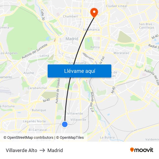Villaverde Alto to Madrid map