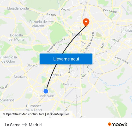 La Serna to Madrid map