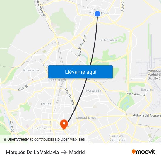 Marqués De La Valdavia to Madrid map