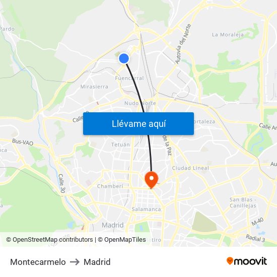 Montecarmelo to Madrid map