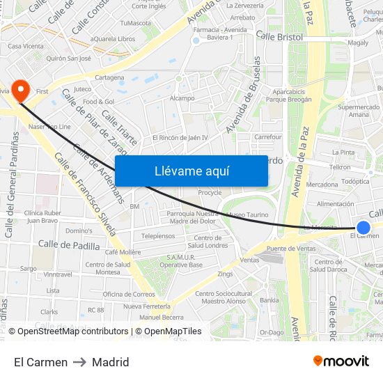 El Carmen to Madrid map