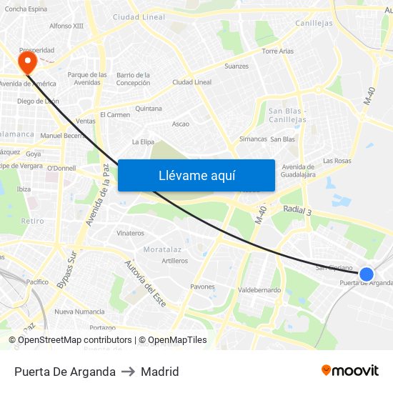 Puerta De Arganda to Madrid map