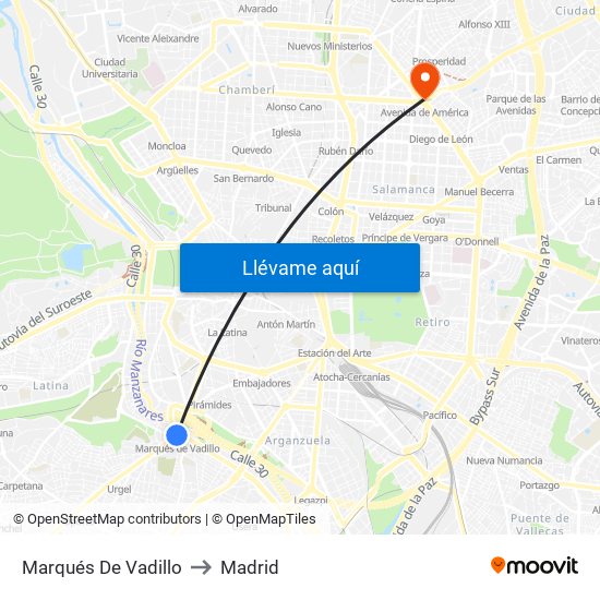 Marqués De Vadillo to Madrid map