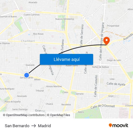 San Bernardo to Madrid map