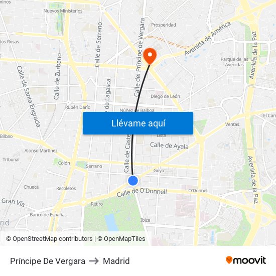 Príncipe De Vergara to Madrid map