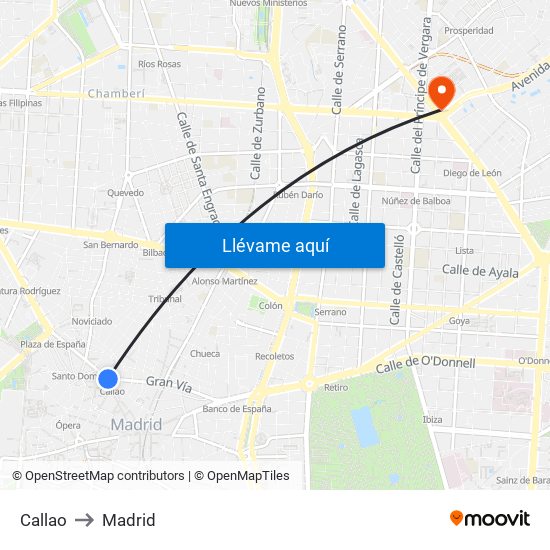 Callao to Madrid map
