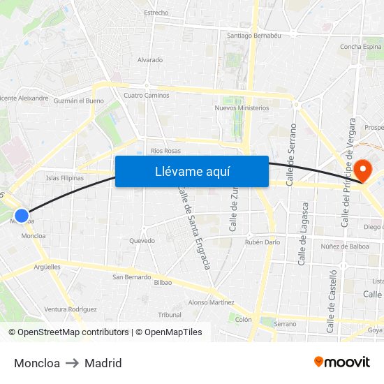 Moncloa to Madrid map