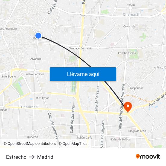 Estrecho to Madrid map