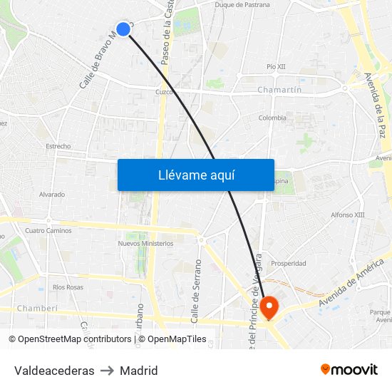 Valdeacederas to Madrid map