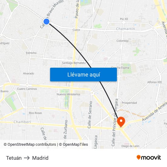 Tetuán to Madrid map