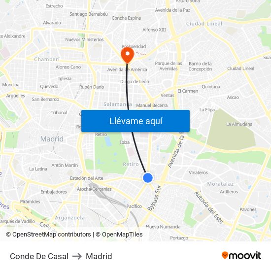 Conde De Casal to Madrid map