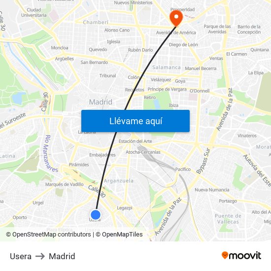 Usera to Madrid map