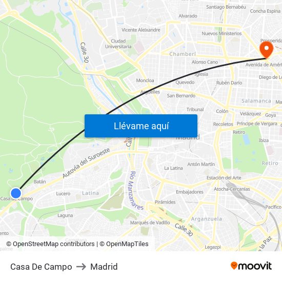 Casa De Campo to Madrid map