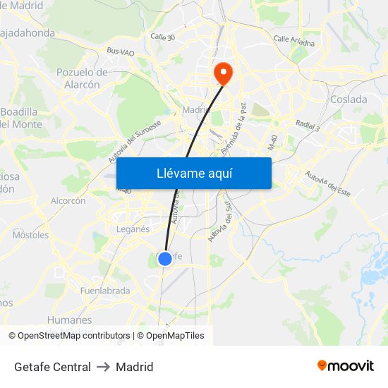 Getafe Central to Madrid map