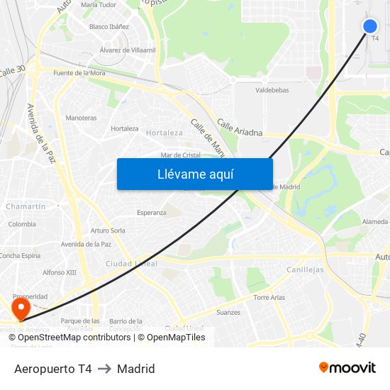 Aeropuerto T4 to Madrid map