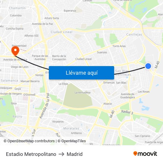 Estadio Metropolitano to Madrid map