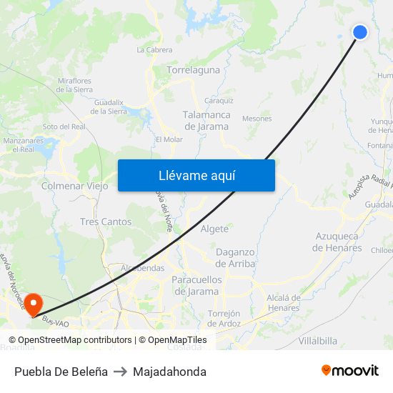 Puebla De Beleña to Majadahonda map