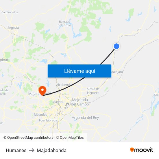 Humanes to Majadahonda map