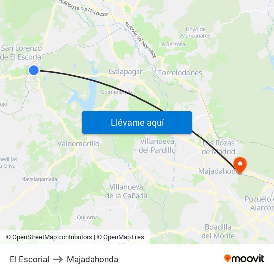 El Escorial to Majadahonda map