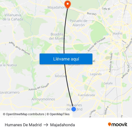 Humanes De Madrid to Majadahonda map