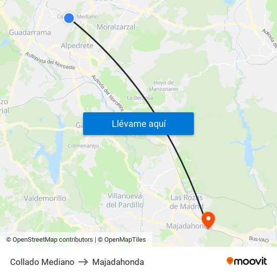 Collado Mediano to Majadahonda map
