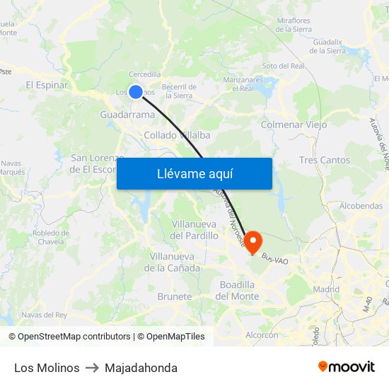 Los Molinos to Majadahonda map