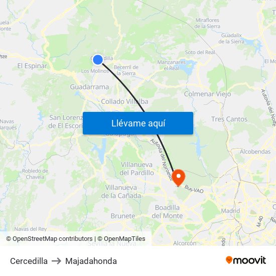 Cercedilla to Majadahonda map