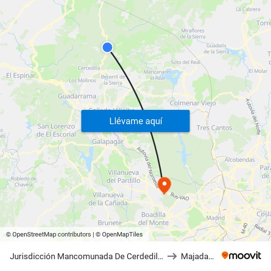 Jurisdicción Mancomunada De Cerdedilla Y Navacerrada to Majadahonda map
