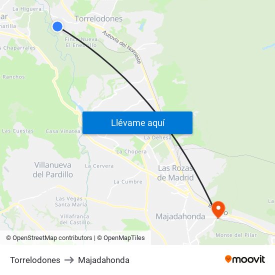 Torrelodones to Majadahonda map