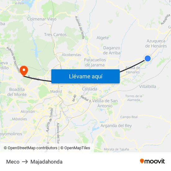 Meco to Majadahonda map
