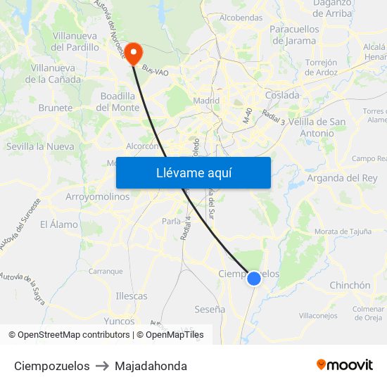 Ciempozuelos to Majadahonda map