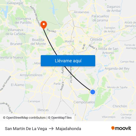 San Martín De La Vega to Majadahonda map