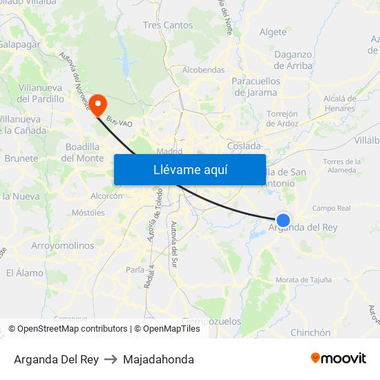 Arganda Del Rey to Majadahonda map