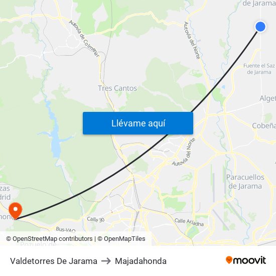 Valdetorres De Jarama to Majadahonda map