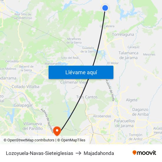 Lozoyuela-Navas-Sieteiglesias to Majadahonda map