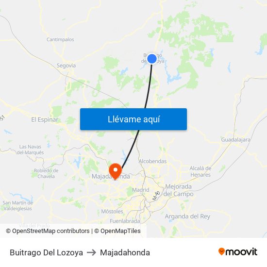 Buitrago Del Lozoya to Majadahonda map