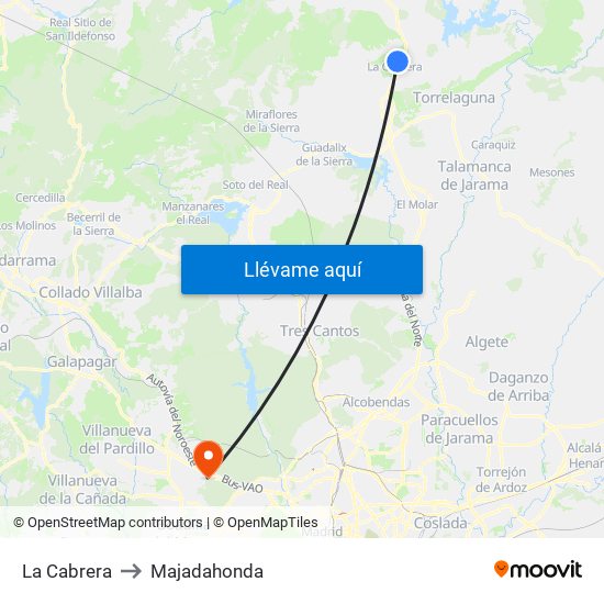 La Cabrera to Majadahonda map