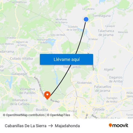 Cabanillas De La Sierra to Majadahonda map