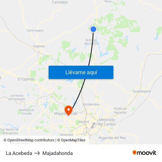 La Acebeda to Majadahonda map